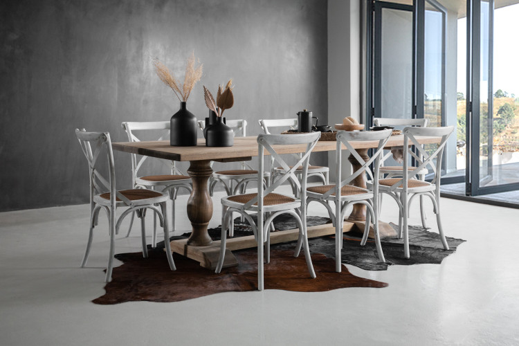 Bordeaux La Rochelle 8 Seater Dining Set - Rustic White  - 2.4m 8 Seater Dining Sets - 1