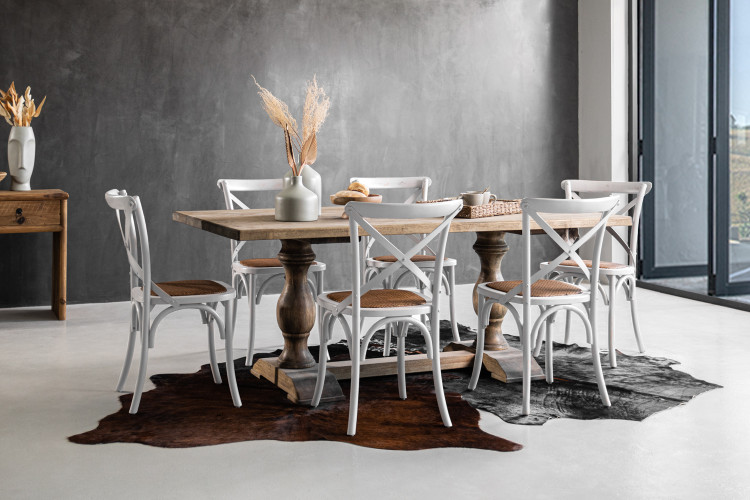 Bordeaux La Rochelle 6 Seater Dining Set - Rustic White - 1.9m All Dining Sets - 1