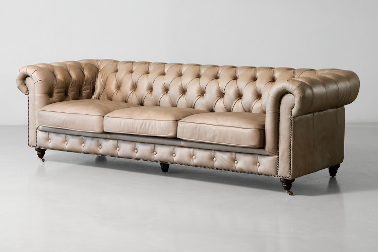 Jefferson Chesterfield 3-Seater Leather Couch - Smoke 3 Seater Leather Couches - 1
