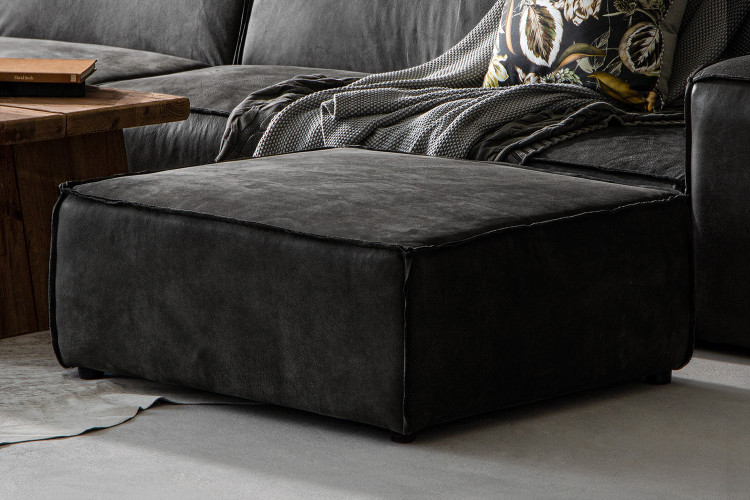 Jagger Leather Ottoman - Lead Ottomans - 1
