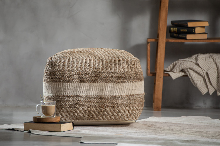 Revia Ottoman - Natural & White Ottomans - 1