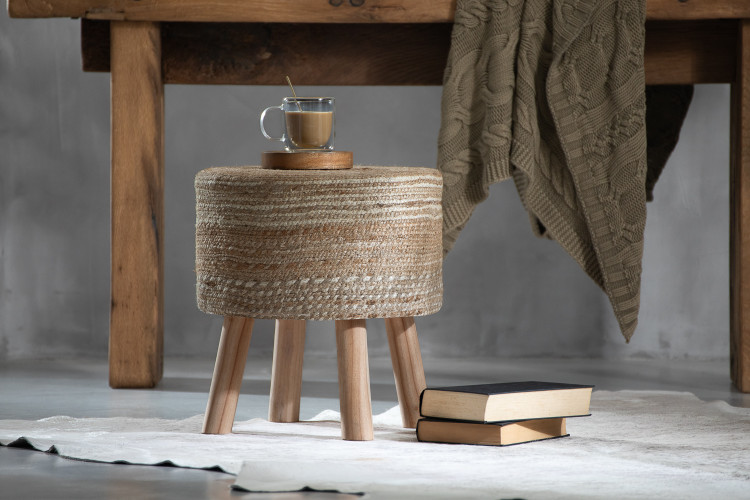 Niko Handmade Ottoman Stool - Beige & Ivory Ottomans - 1