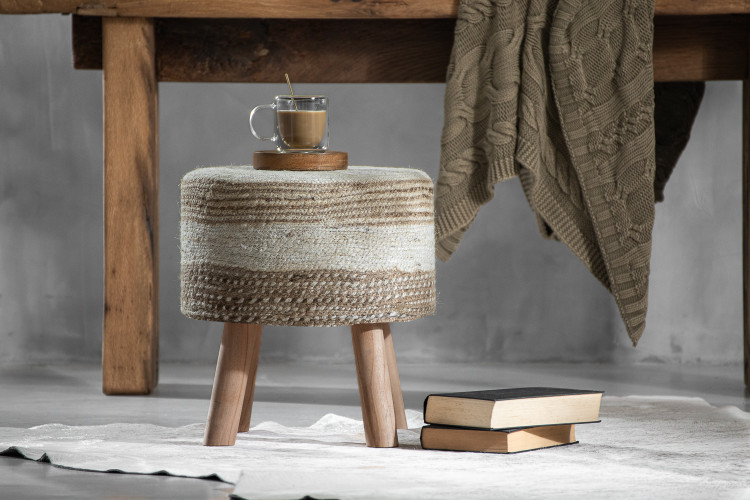 Niko Handmade Ottoman - Ivory & Beige Ottomans - 1