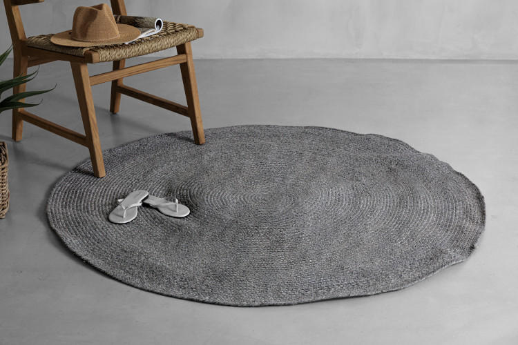 Lakota Round Outdoor Rug - Large - Graphite Patio Rugs - 1