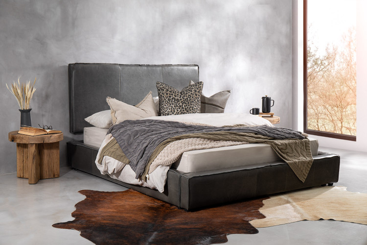 Kendrix Leather Bed Base - Queen - Charcoal Queen Bed Bases - 1