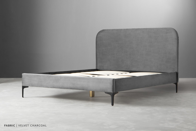 Piper Velvet Bed - Queen - Charcoal Queen Size Beds - 1