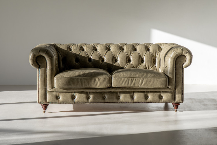 Jefferson Chesterfield 2-Seater Leather Couch - Stone 2 - Seater Couches - 1