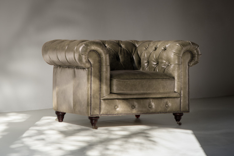 Jefferson Chesterfield Leather Armchair - Stone Armchairs - 1