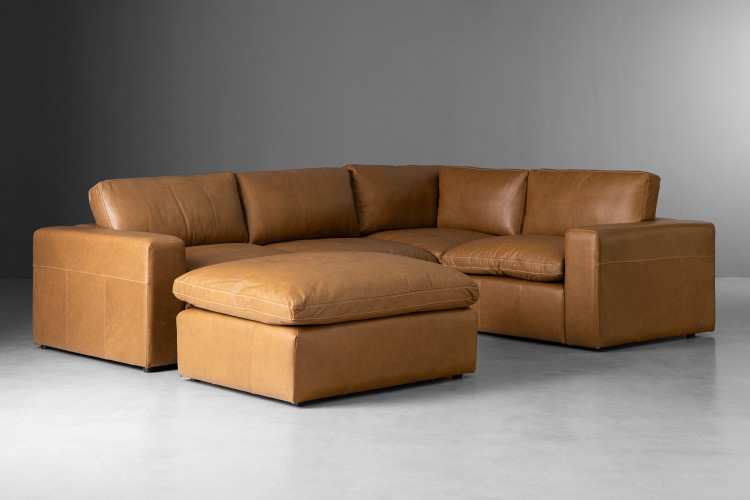 Bexley Leather Modular - Corner Couch Set with Ottoman - Sahara Modular Couches - 1