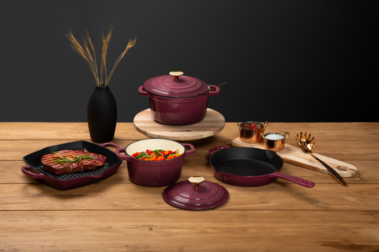 Nouvelle Cast Iron 6-Piece Grill Set - Plum Nouvelle Cast Iron Sets - 1