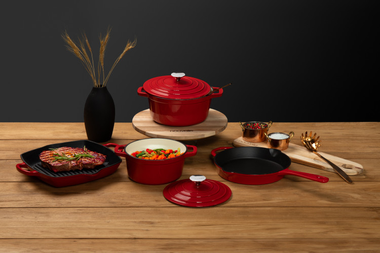 Nouvelle Cast Iron 6-Piece Grill Set - Red Nouvelle Cast Iron Sets - 1