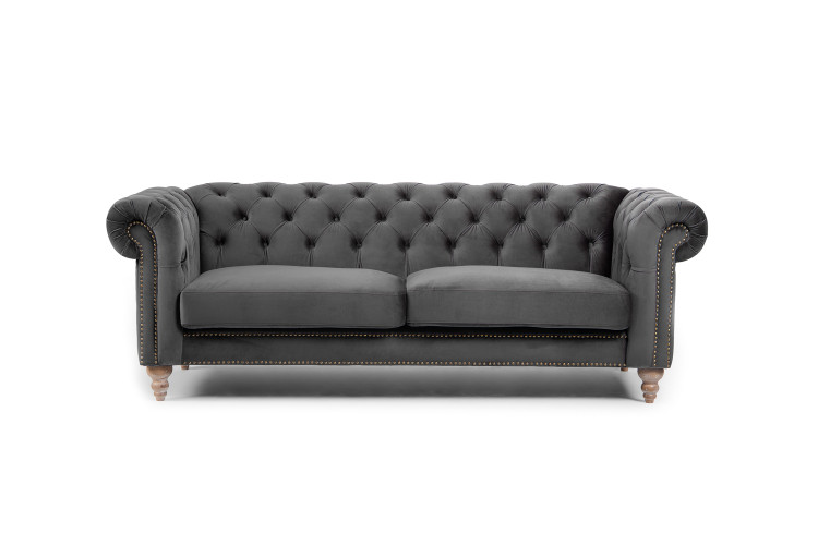 Lannfield 3-Seater Couch - Velvet Charcoal Fabric Couches - 1