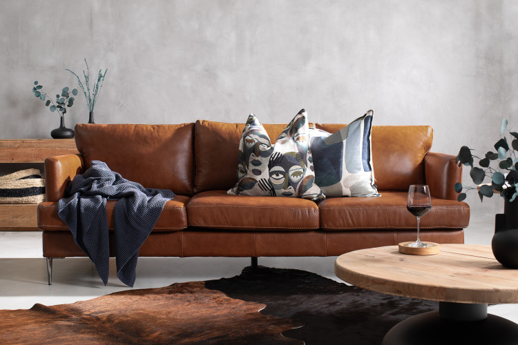 Remington 3-Seater Leather Couch - Burnt Tan 3 - Seater Couches - 1