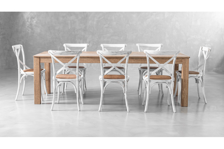 Montreal La Rochelle 8-Seater Dining Set - Rustic White  - 2.4m 8-Seater Dining Sets - 2