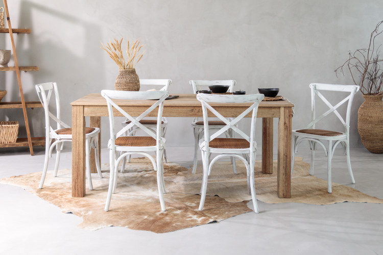 Montreal La Rochelle 6-Seater Dining Set 1.8m - Rustic White All Dining Sets - 1