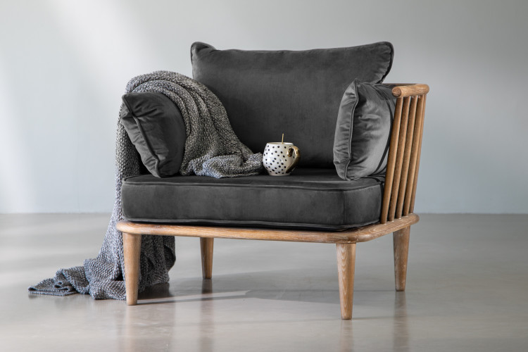 Vesta Velvet Armchair - Charcoal Armchairs - 1