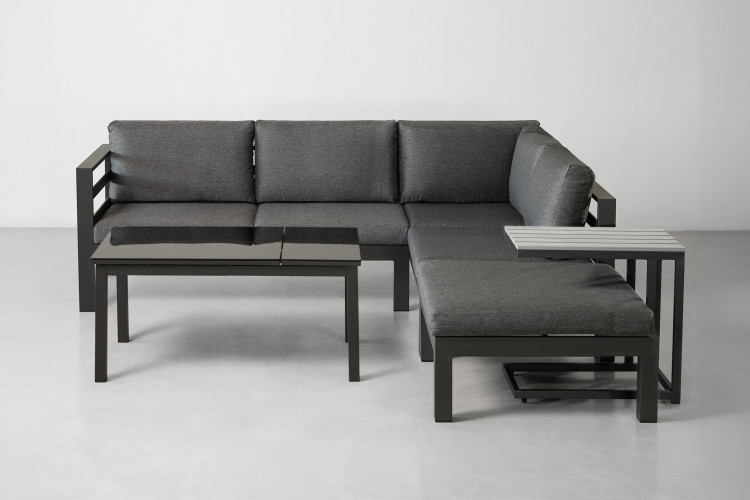 Tirana Corner Patio Lounge Set - Matt Black & Grey Corner Patio Lounge Set - 1