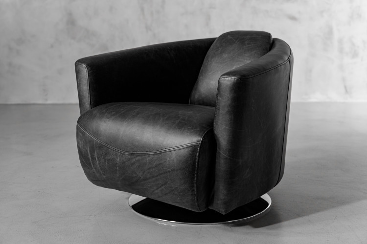 Bandit Leather Armchair - Distressed Black Armchairs - 1
