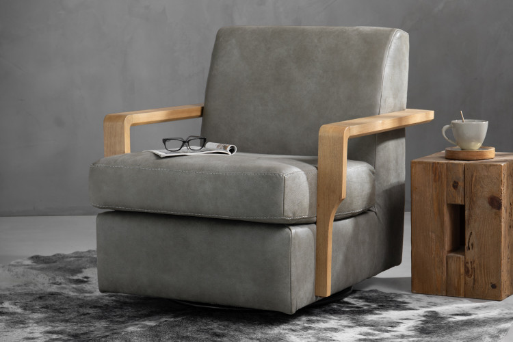 Elara Leather Swivel Armchair - Graphite Armchairs - 1