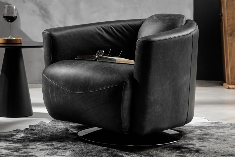Bandit Leather Armchair - Distressed Black Armchairs - 1