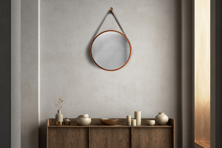 Nyla Leather Framed Mirror - Medium - Tan Mirrors - 1
