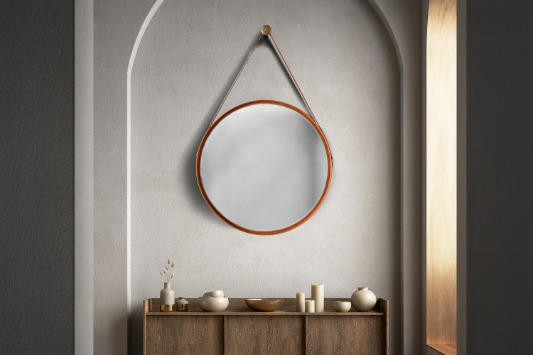 Nyla Leather Framed Mirror - Large - Tan Mirrors - 1