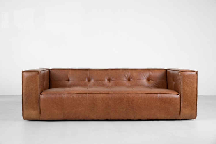 Demo Sally 4 Seater Leather Couch - Vintage Tan Demo Clearance - 1