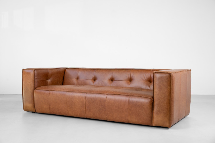 Demo Sally 4 Seater Leather Couch - Vintage Tan Demo Clearance - 1