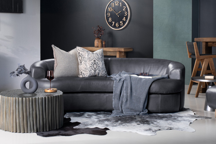 Gracelyn 3-Seater Leather Couch - Charcoal 3 - Seater Couches - 1