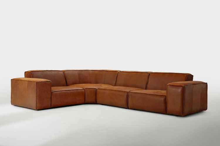 Jagger Leather Modular - Corner Couch Set - Whiskey Leather Corner Couches - 1