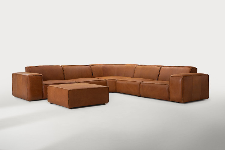 Jagger Leather Modular - Grand Corner Couch with Ottoman - Whiskey Leather Modular Couches - 1