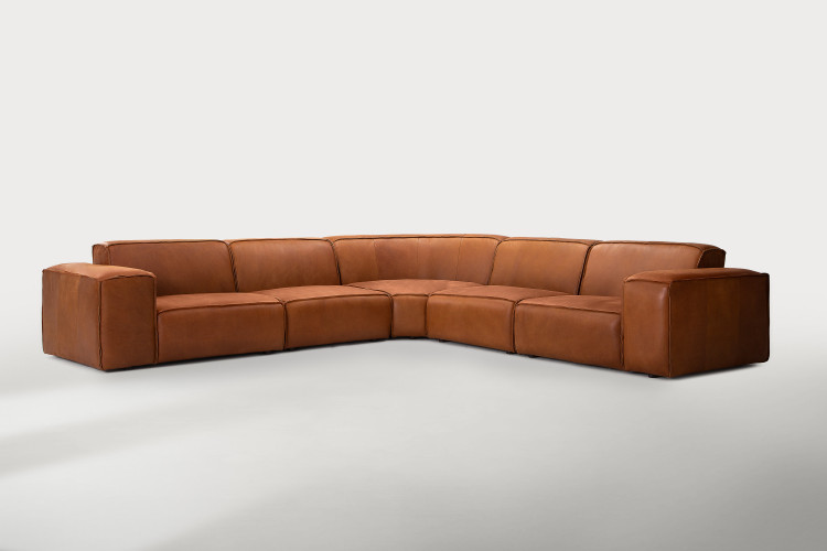 Jagger Leather Modular - Grand Corner Couch Set - Whiskey Leather Modular Couches - 1