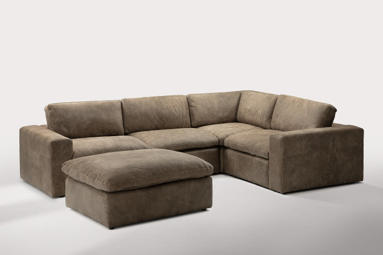 Bexley Leather Modular - Corner Couch Set with Ottoman - Dune Modular Couches - 1