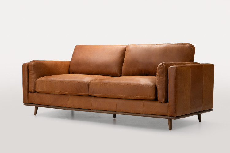 Wallace 3-Seater Leather Couch - Whiskey 3 - Seater Couches - 1