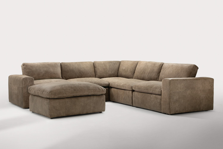Bexley Leather Modular - Grand Corner Couch with Ottoman - Dune Modular Couches - 1