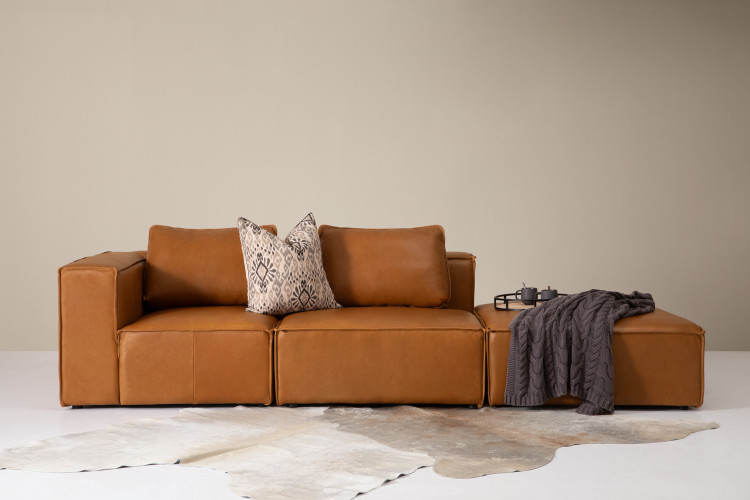 Montclair Leather Modular Open 3-Seater Couch - Desert Tan 3 - Seater Couches - 1