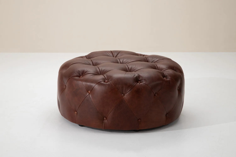 Amara Round Leather Ottoman - Chestnut Ottomans - 2