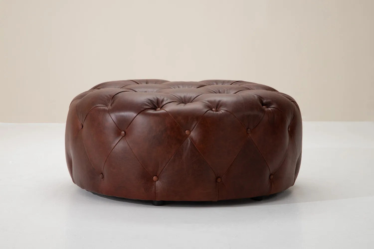 Amara Round Leather Ottoman - Chestnut Ottomans - 2