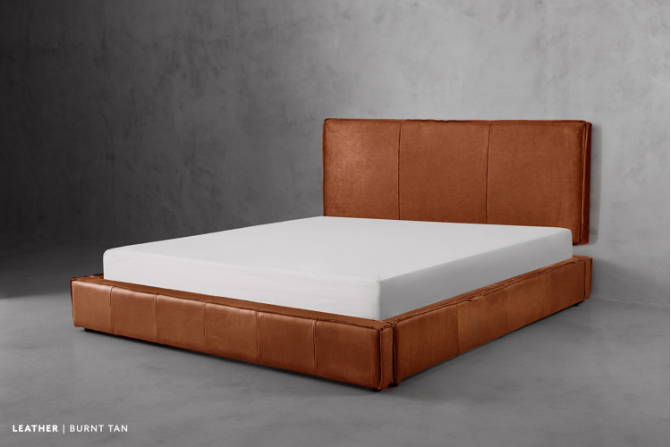 Matlock Kendrix Leather Bed - King XL - Burnt Tan King Extra Length Beds - 1
