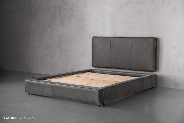 Matlock Kendrix Leather Bed - Queen - Charcoal Queen Size Beds - 1