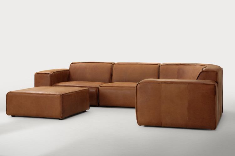 Jagger Leather Modular - Corner Couch With Ottoman - Whiskey Leather Corner Couches - 1