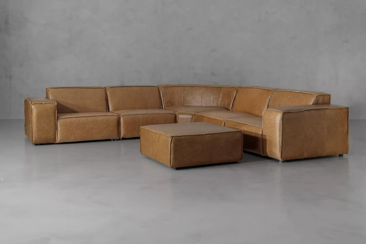 Jagger Leather Modular - Grand Corner Couch with Ottoman - Sahara Corner Couches - 1