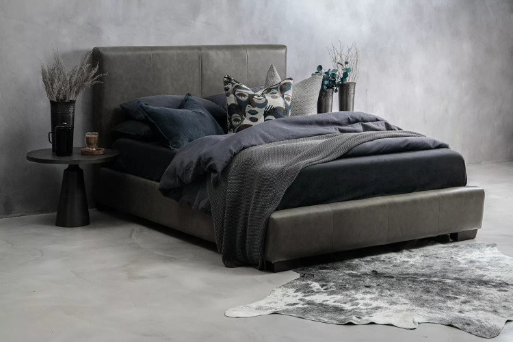 Sienna Leather Bed - Carbon Grey - Queen Queen Size Beds - 1