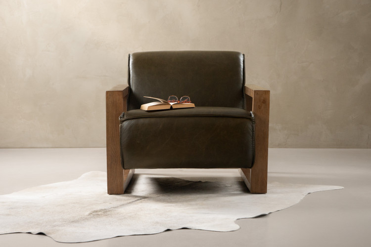 Rexton Leather Armchair - Olive Chairs - 1